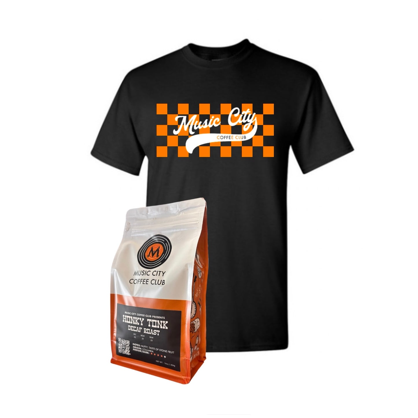 Checkered Tee & Honky Tonk Decaf Roast Bundle