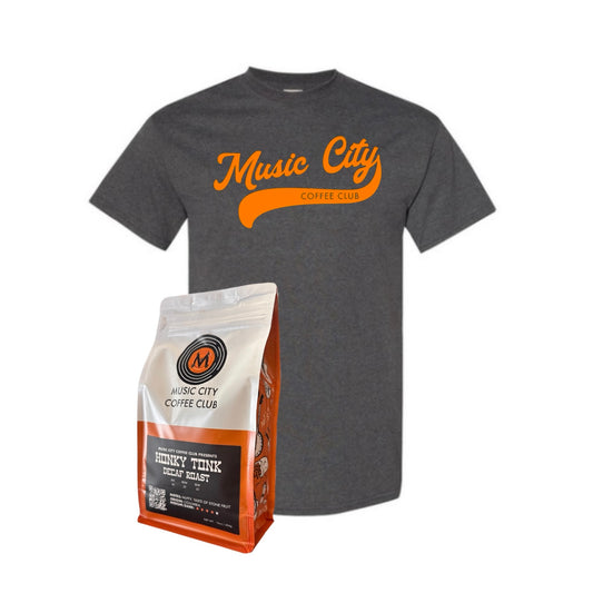 Orange Script Tee & Honky Tonk Decaf Roast Bundle